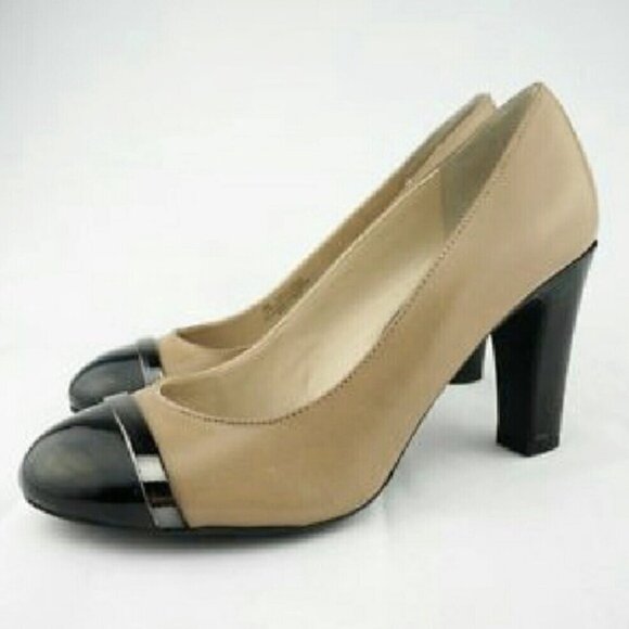 Franco Sarto SZ9 Tricky Tan Leather Black Cap Toe Career Old Money Quiet Luxury - Picture 1 of 11